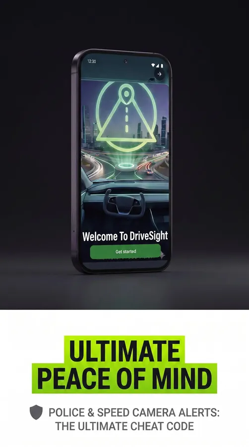 DriveSight promo card: Ultimate peace of mind, police and speed camera alerts